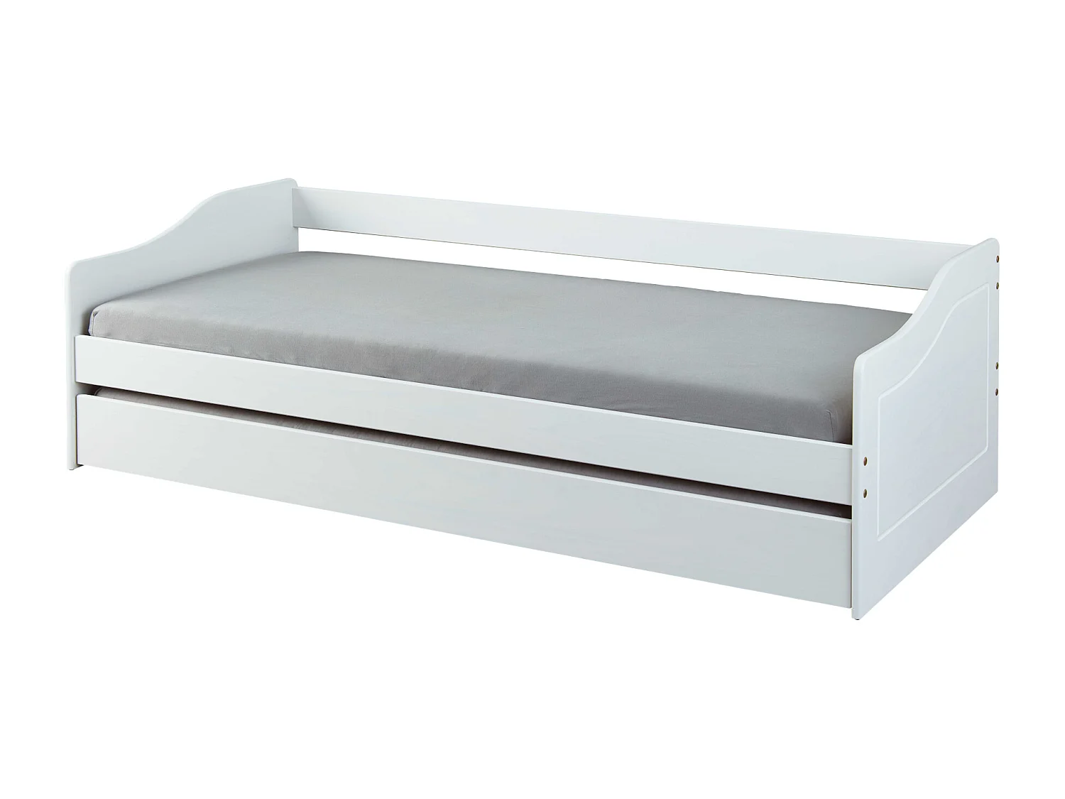 Lit gigogne en bois massif blanc avec sommier à lattes intégré 90x200 - LT12120