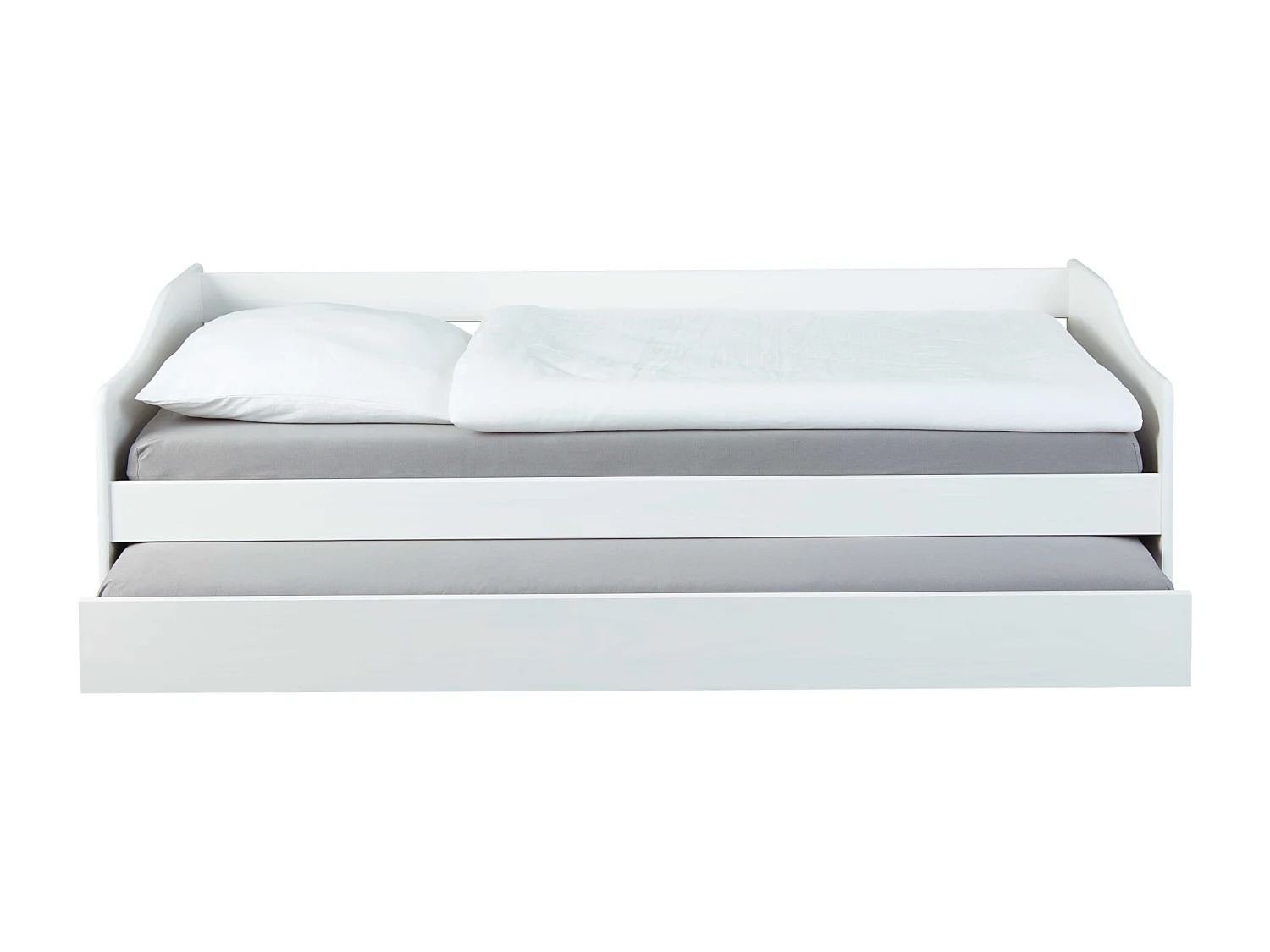 Lit gigogne en bois massif blanc avec sommier à lattes intégré 90x200 - LT12120