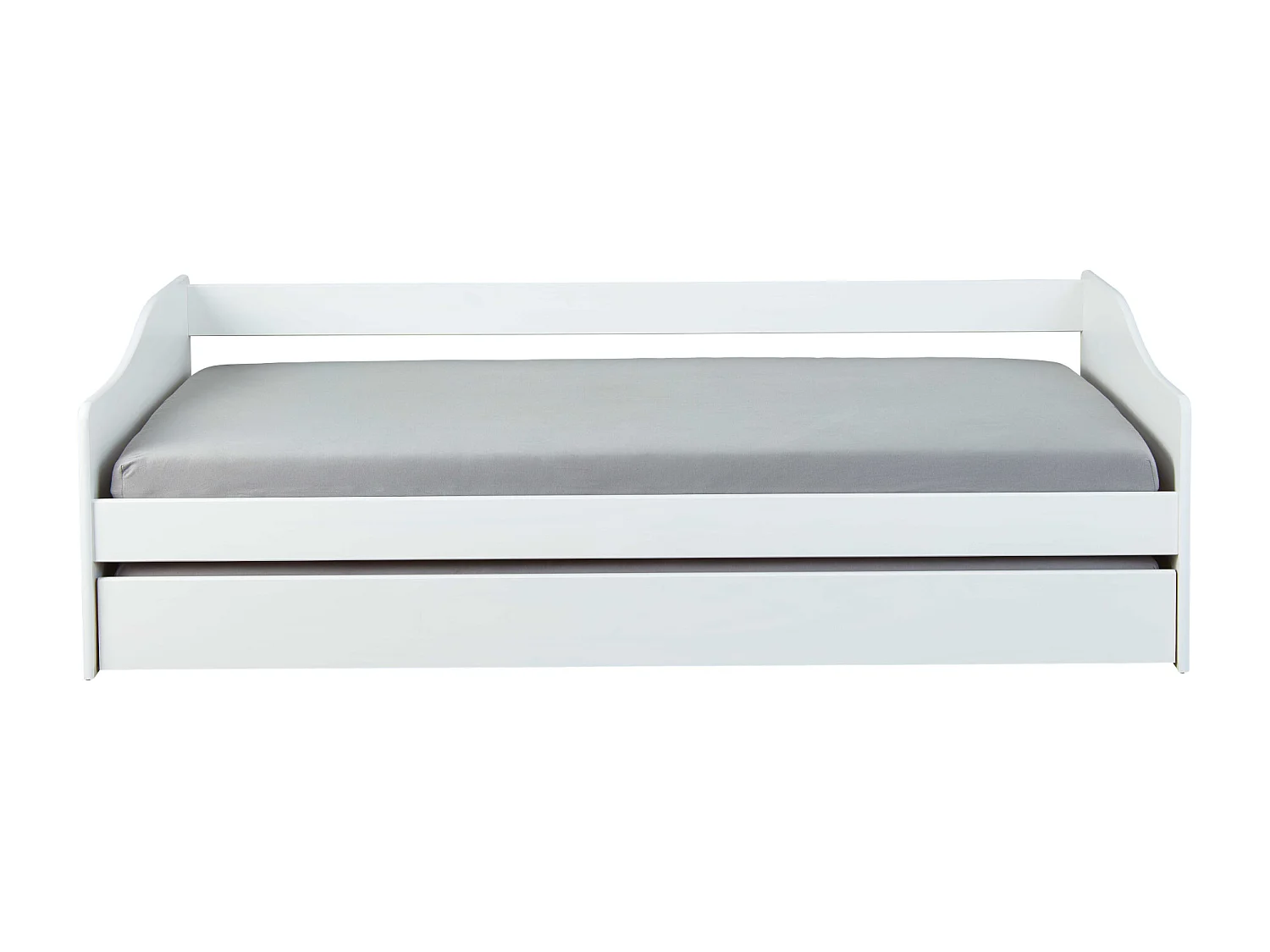 Lit gigogne en bois massif blanc avec sommier à lattes intégré 90x200 - LT12120