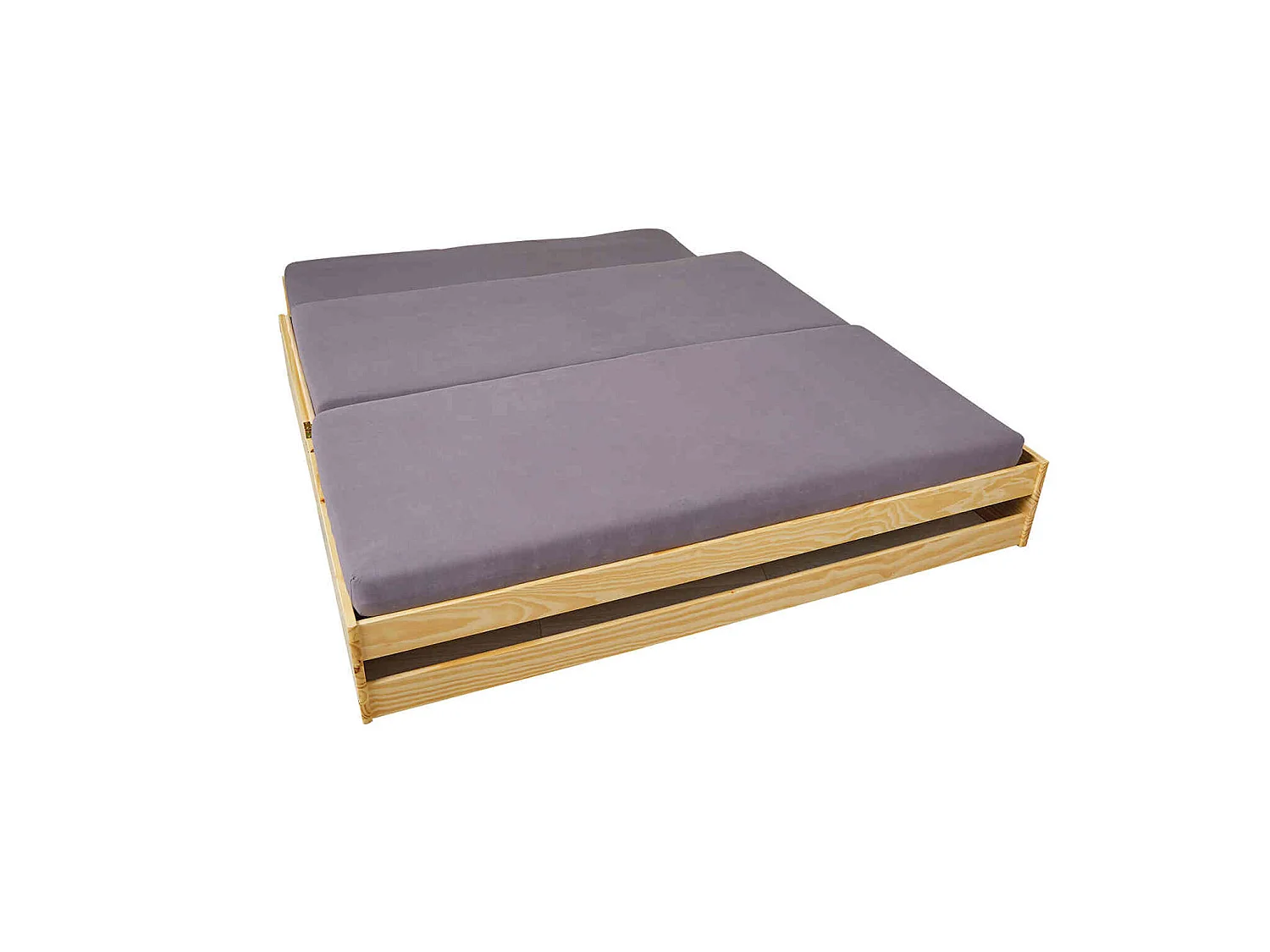 Lit gigogne 3 couchages en bois massif chêne clair 90x200 - LT12015