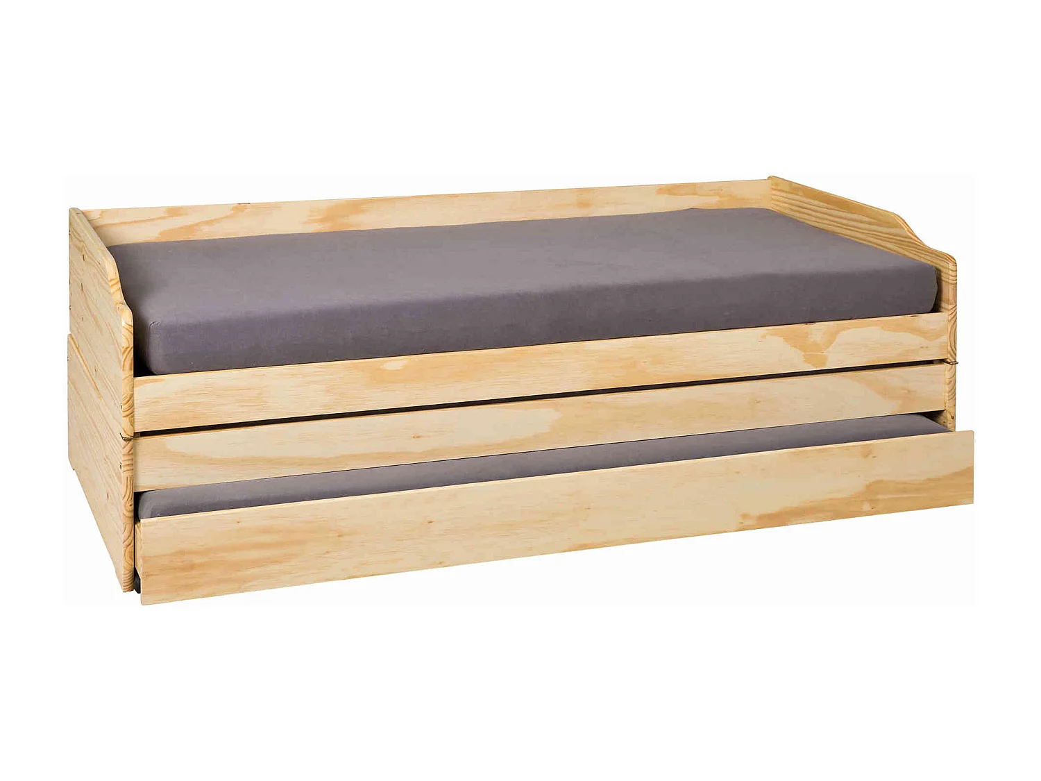 Lit gigogne 3 couchages en bois massif chêne clair 90x200 - LT12015