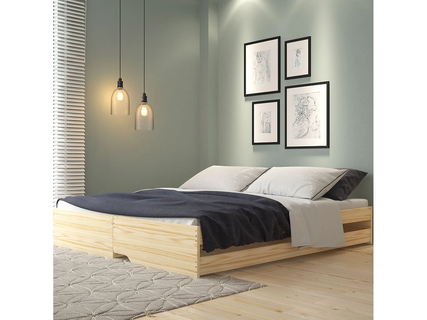 Lit gigogne 3 couchages en bois massif chêne clair 90x200 - LT12015