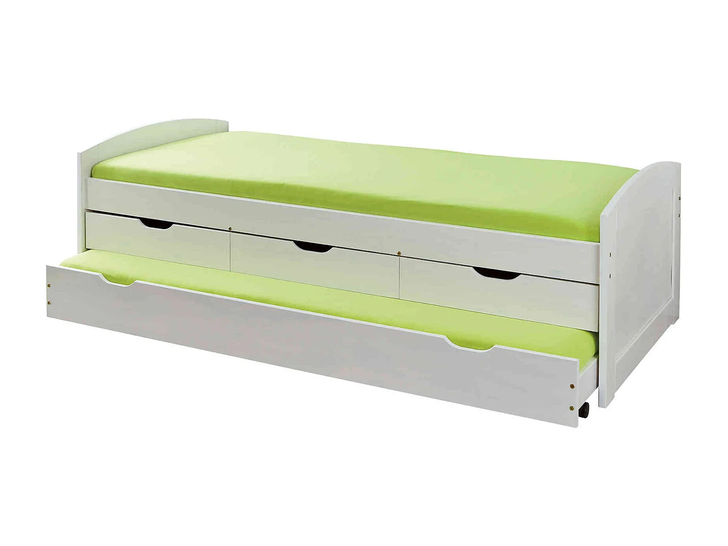 Lit gigogne 3 tiroirs en bois massif blanc laqué 90x200 - LT12007