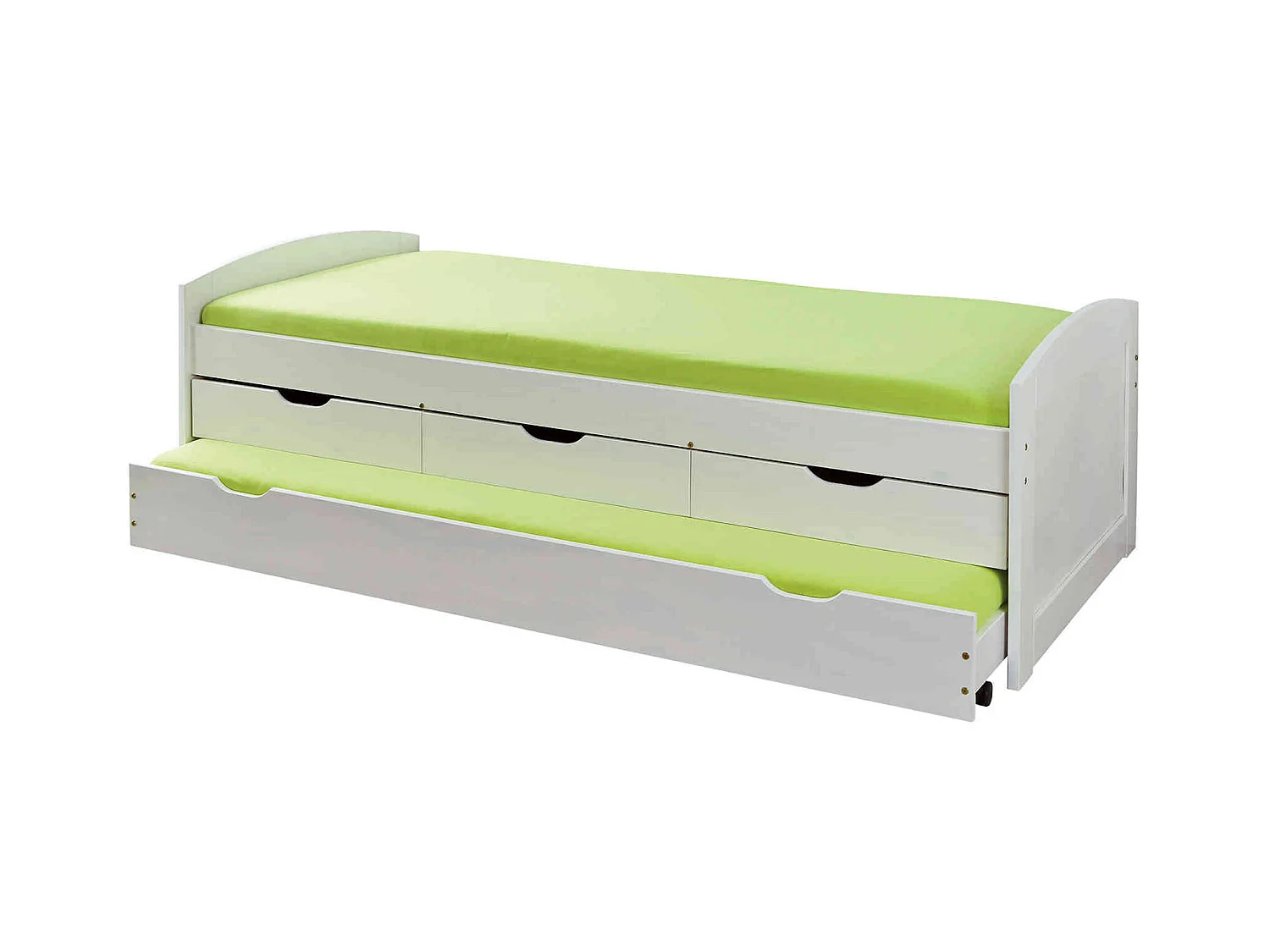 Lit gigogne 3 tiroirs en bois massif blanc laqué 90x200 - LT12007