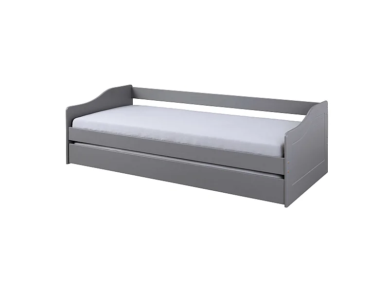 Lit gigogne en bois massif gris avec sommier à lattes intégré - LT12120