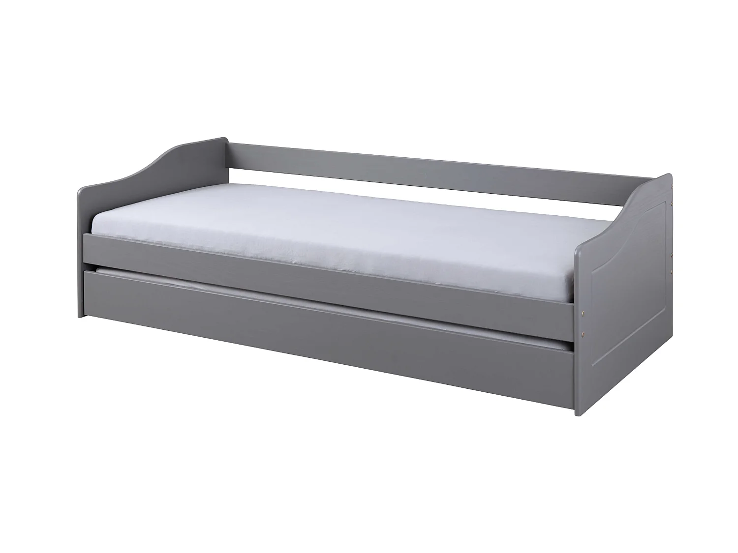 Lit gigogne en bois massif gris avec sommier à lattes intégré - LT12120