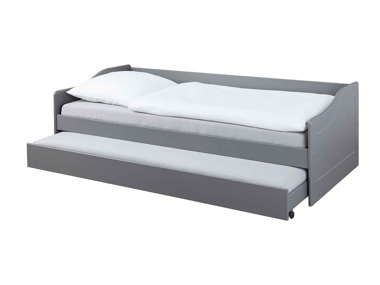 Lit gigogne en bois massif gris avec sommier à lattes intégré - LT12120