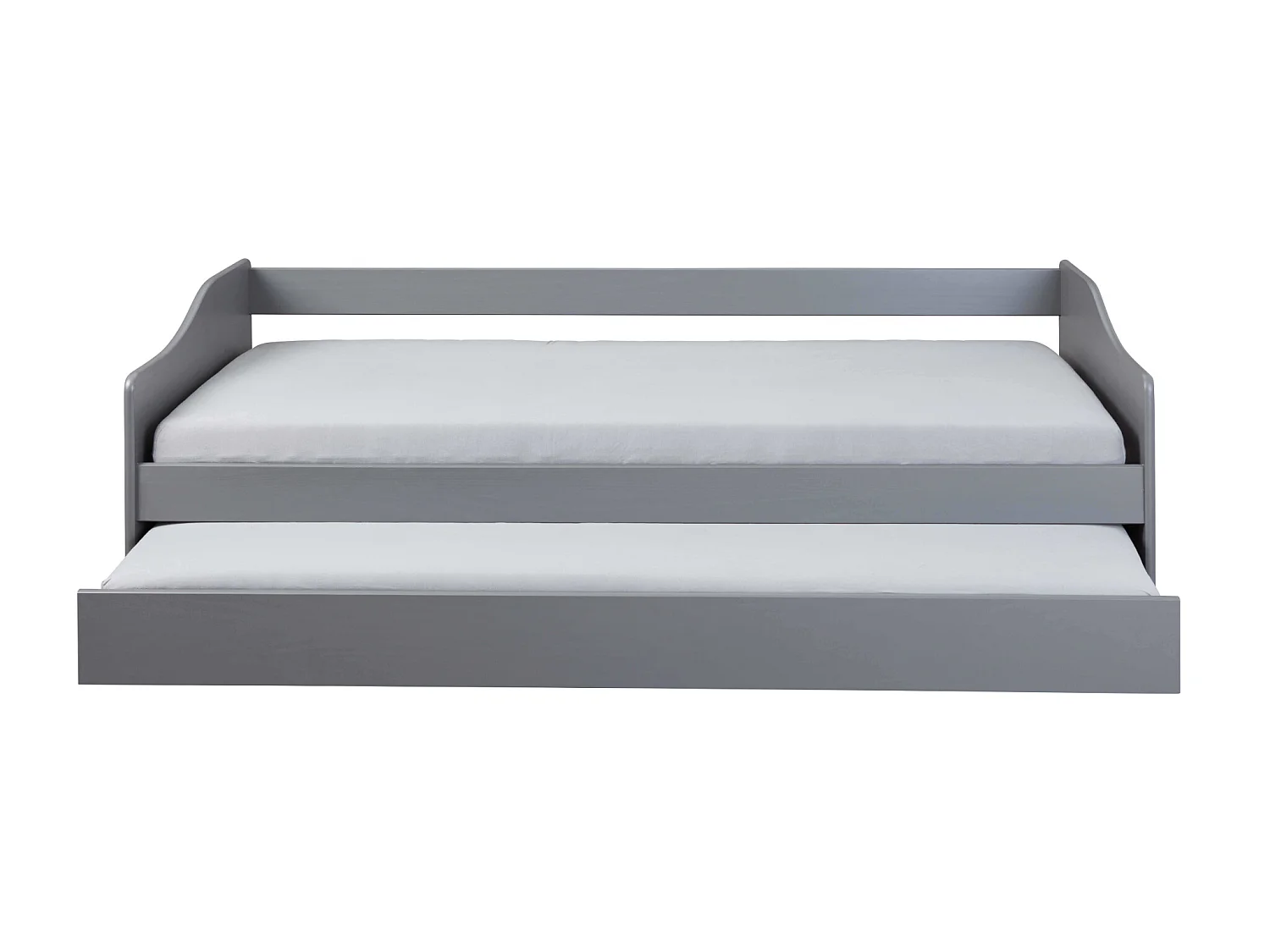 Lit gigogne en bois massif gris avec sommier à lattes intégré - LT12120