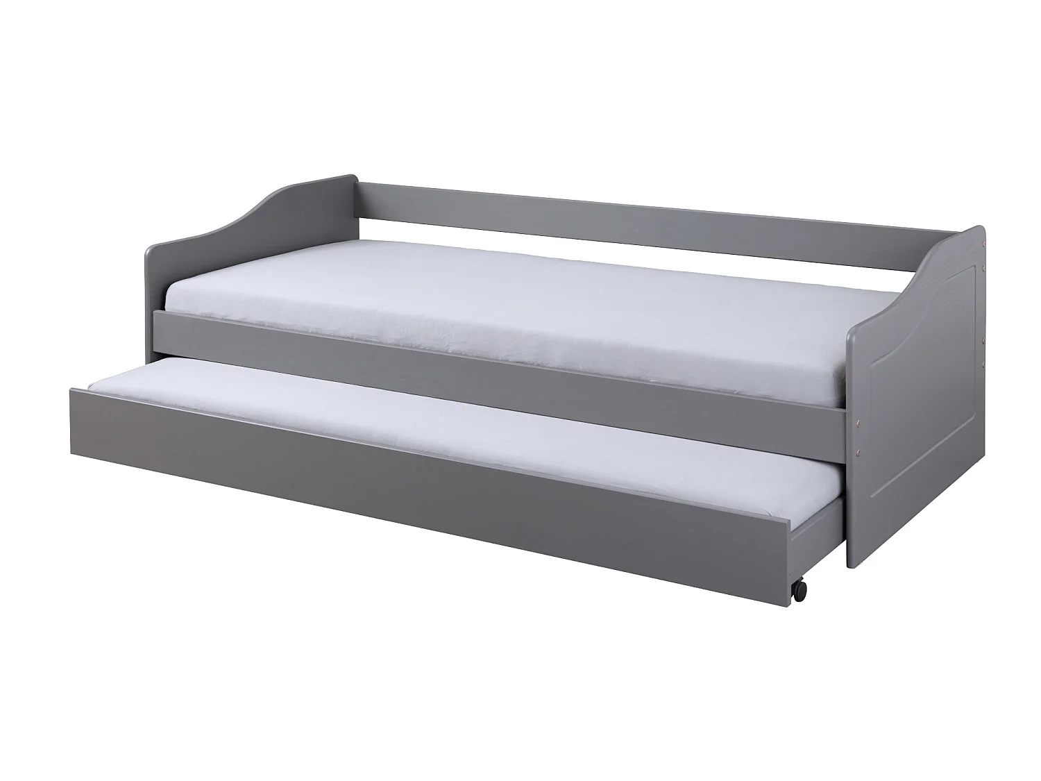 Lit gigogne en bois massif gris avec sommier à lattes intégré - LT12120