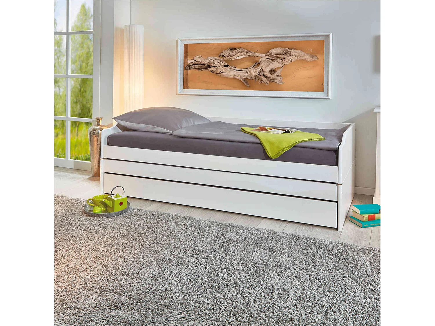 Lit gigogne 3 couchages en bois massif blanc laqué 90x200 - LT12015