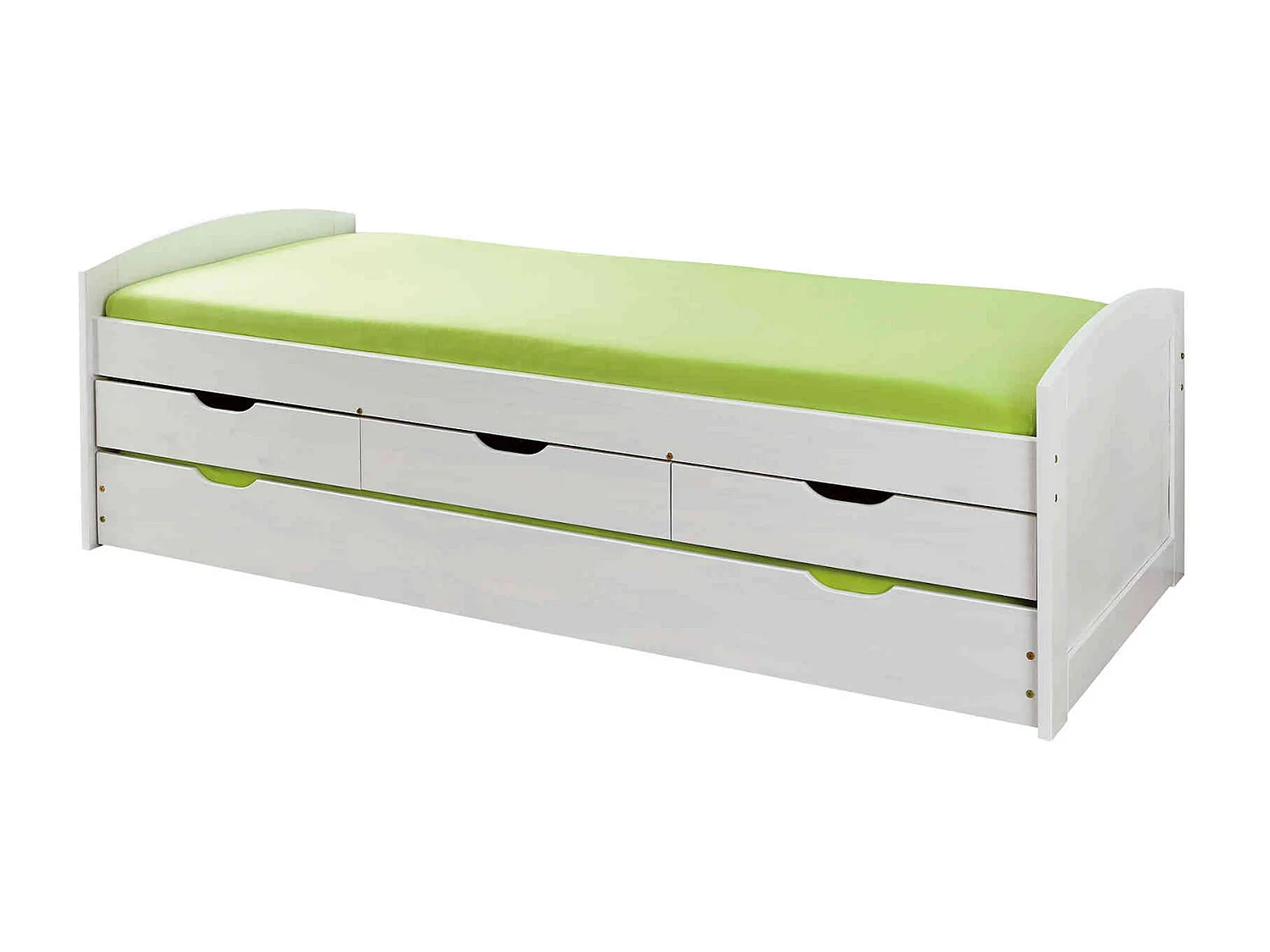 Lit gigogne 3 tiroirs en bois massif blanc laqué 90x190 - LT12007