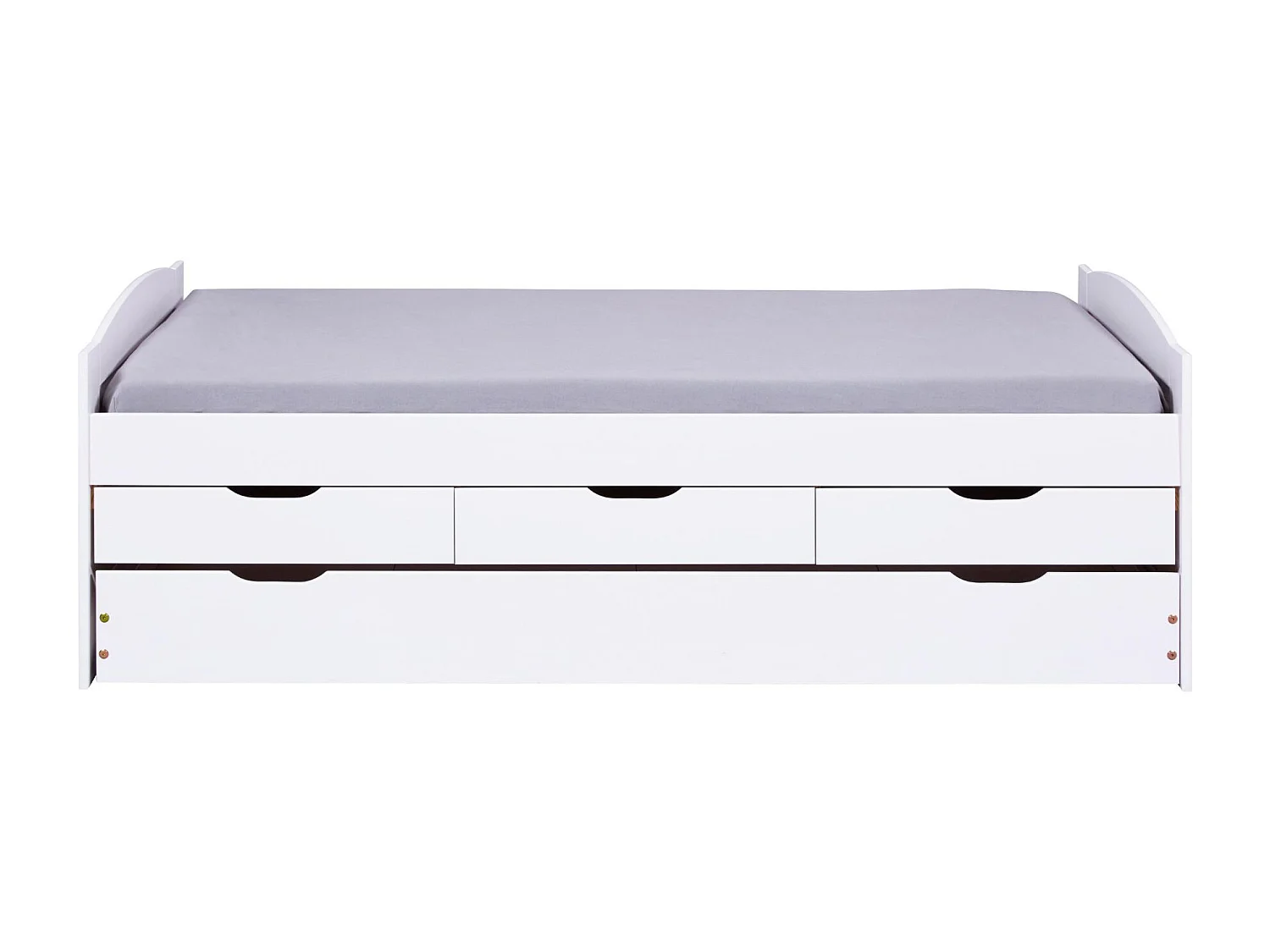 Lit gigogne 3 tiroirs en bois massif blanc laqué 90x190 - LT12007