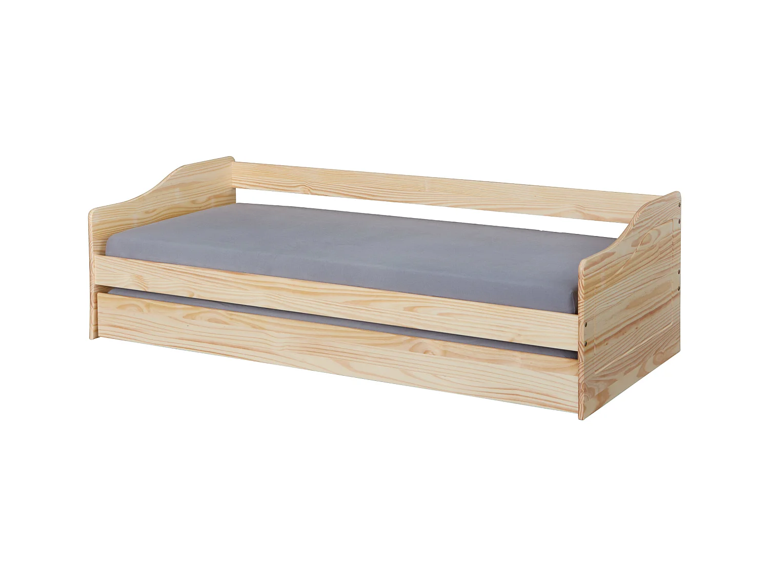 Lit gigogne en bois massif naturel avec sommier à lattes intégré 90x200 - LT12120