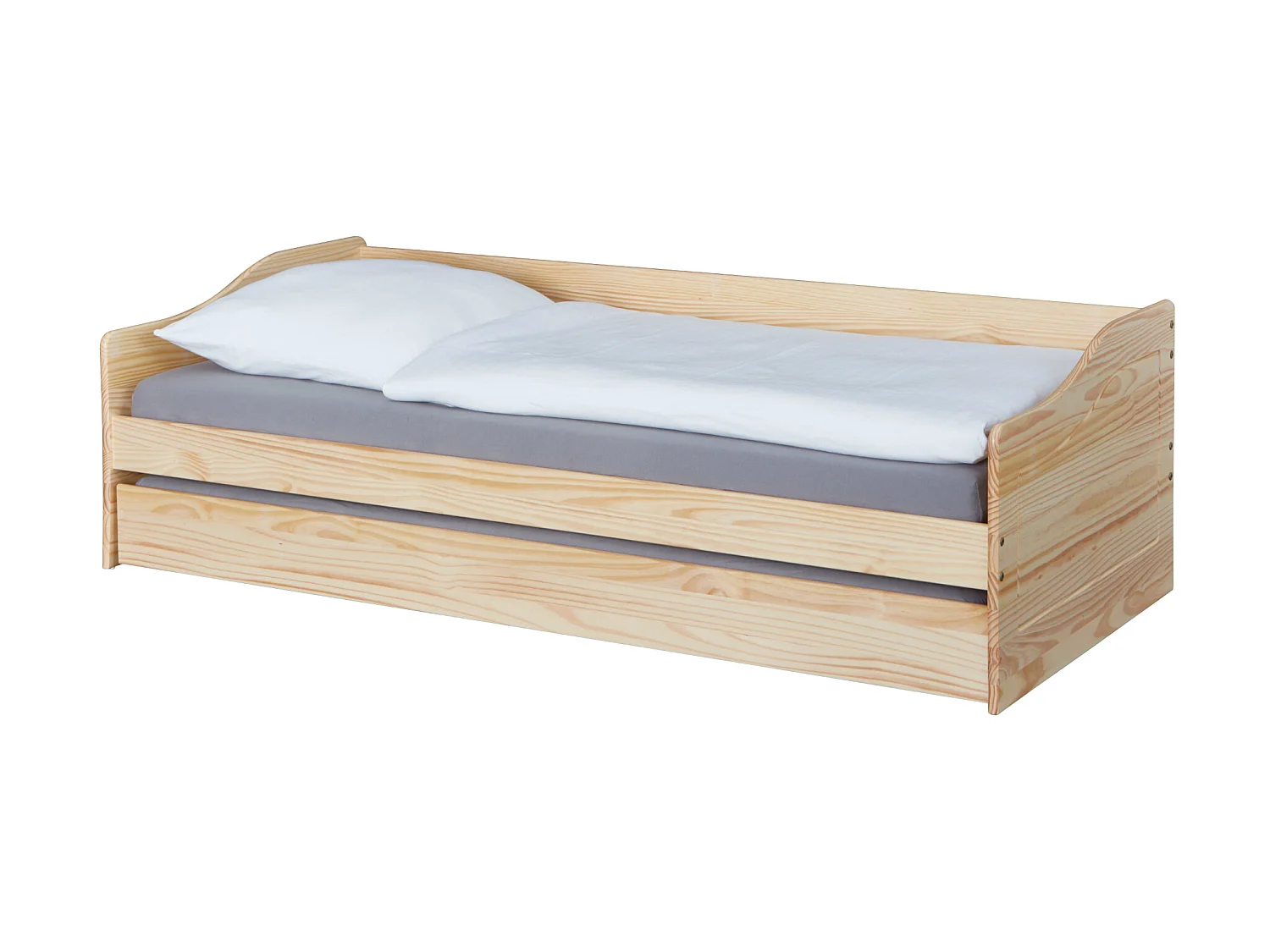 Lit gigogne en bois massif naturel avec sommier à lattes intégré 90x200 - LT12120