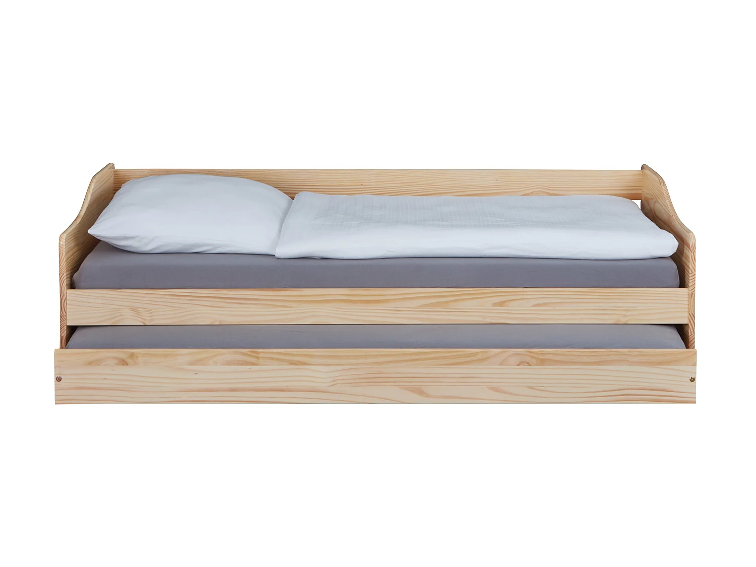 Lit gigogne en bois massif naturel avec sommier à lattes intégré 90x200 - LT12120