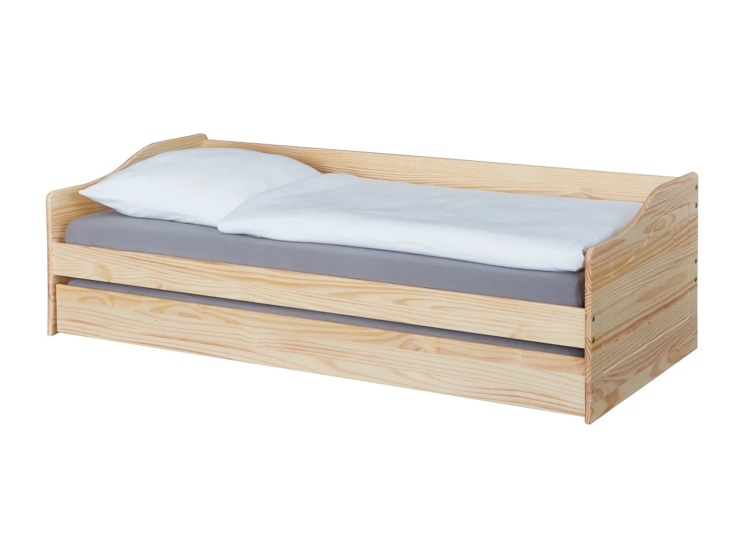 Lit gigogne en bois massif naturel avec sommier à lattes intégré 90x200 - LT12120