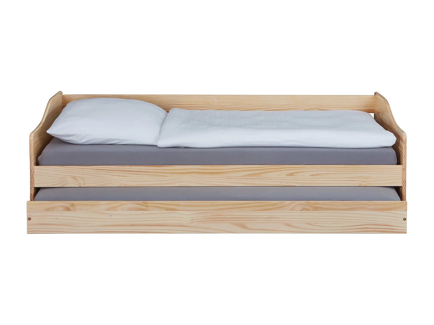 Lit gigogne en bois massif naturel avec sommier à lattes intégré 90x200 - LT12120