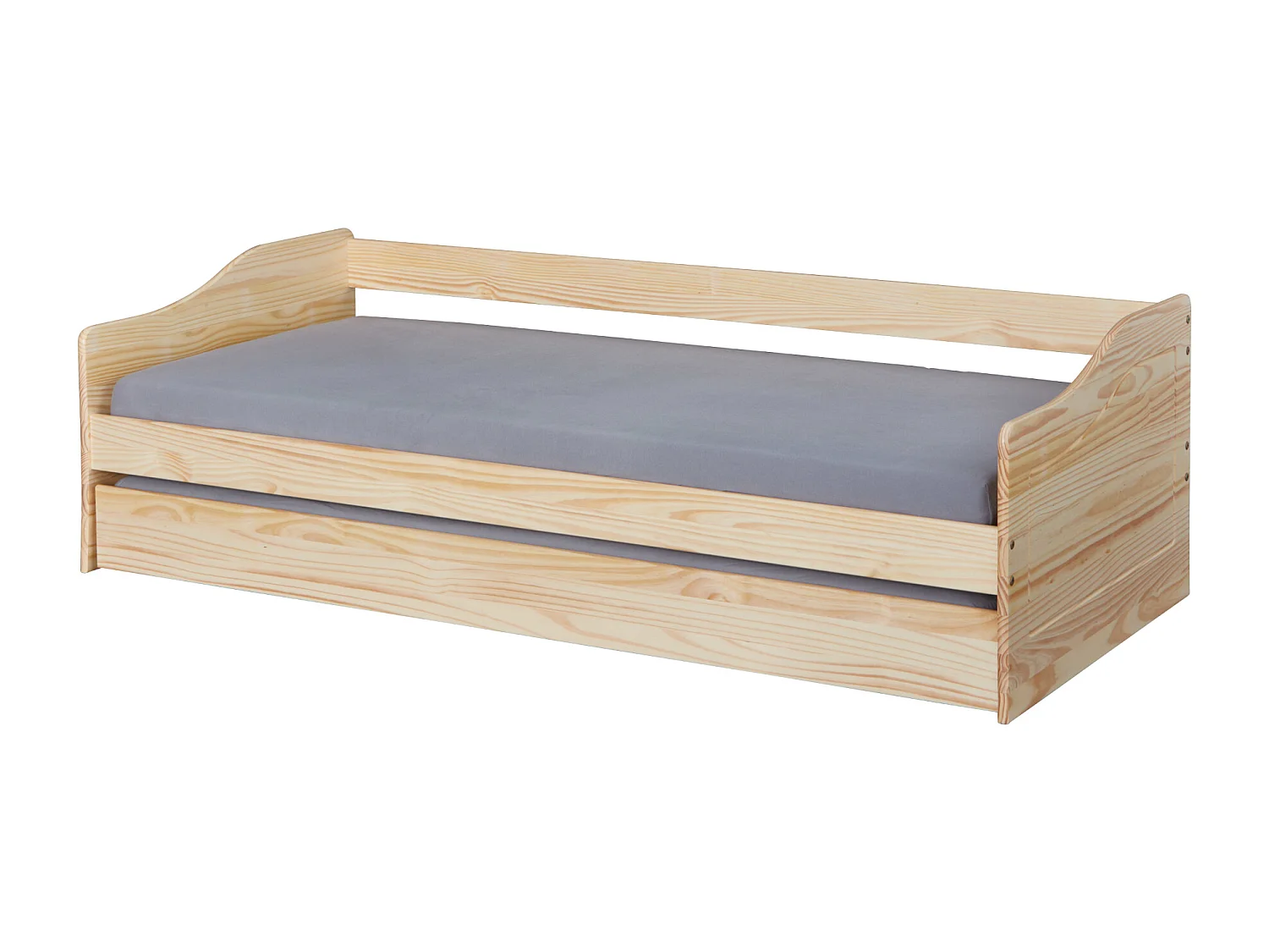 Lit gigogne en bois massif naturel avec sommier à lattes intégré 90x200 - LT12120