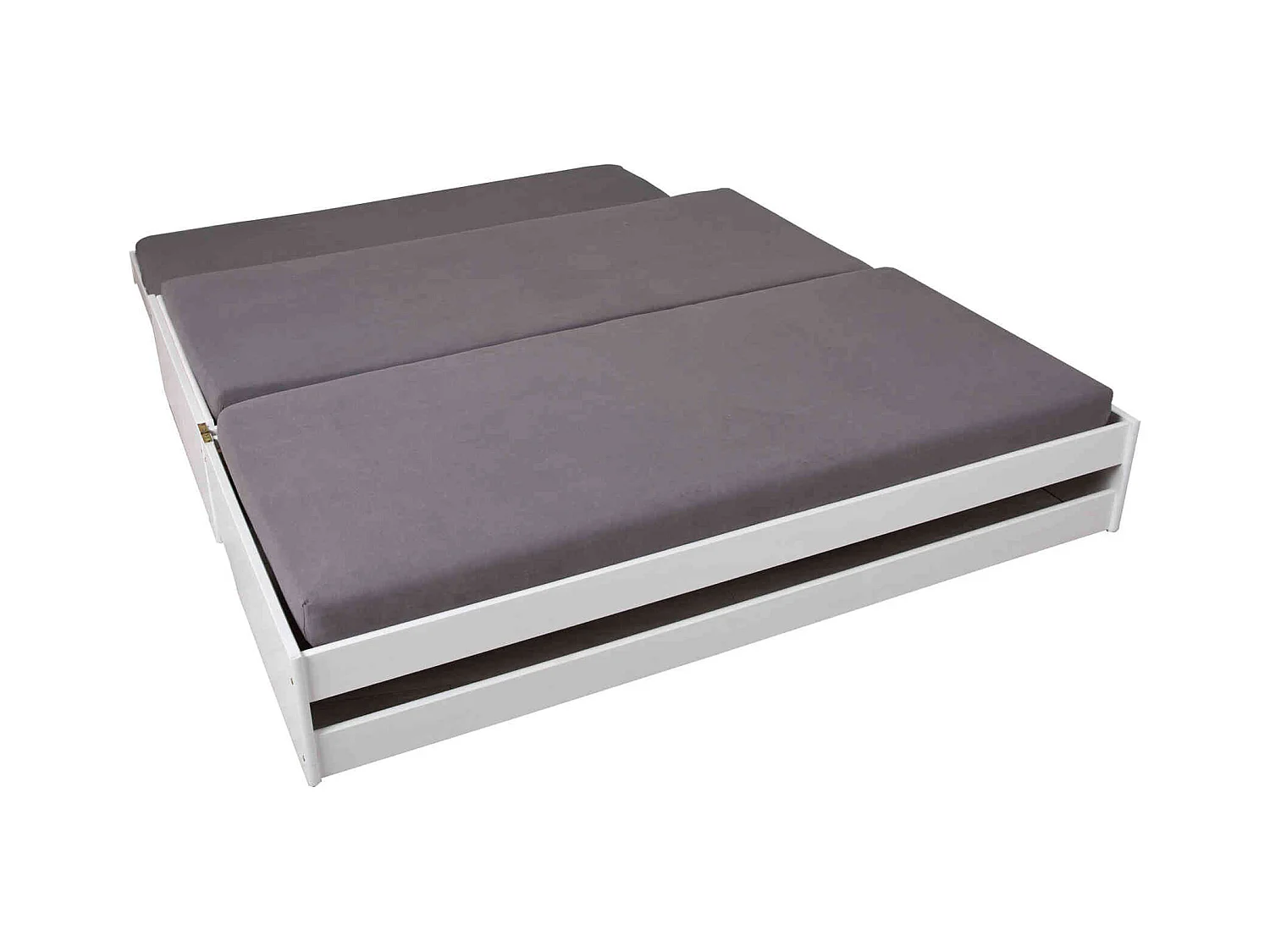 Lit gigogne 3 couchages en bois massif blanc laqué 90x190 - LT12015