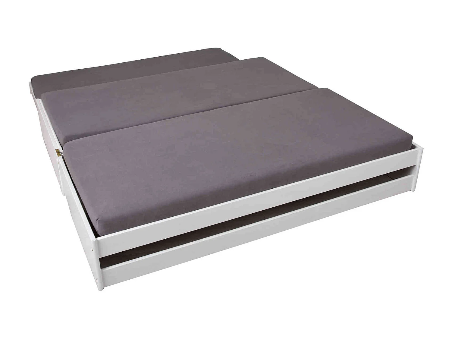 Lit gigogne 3 couchages en bois massif blanc laqué 90x190 - LT12015