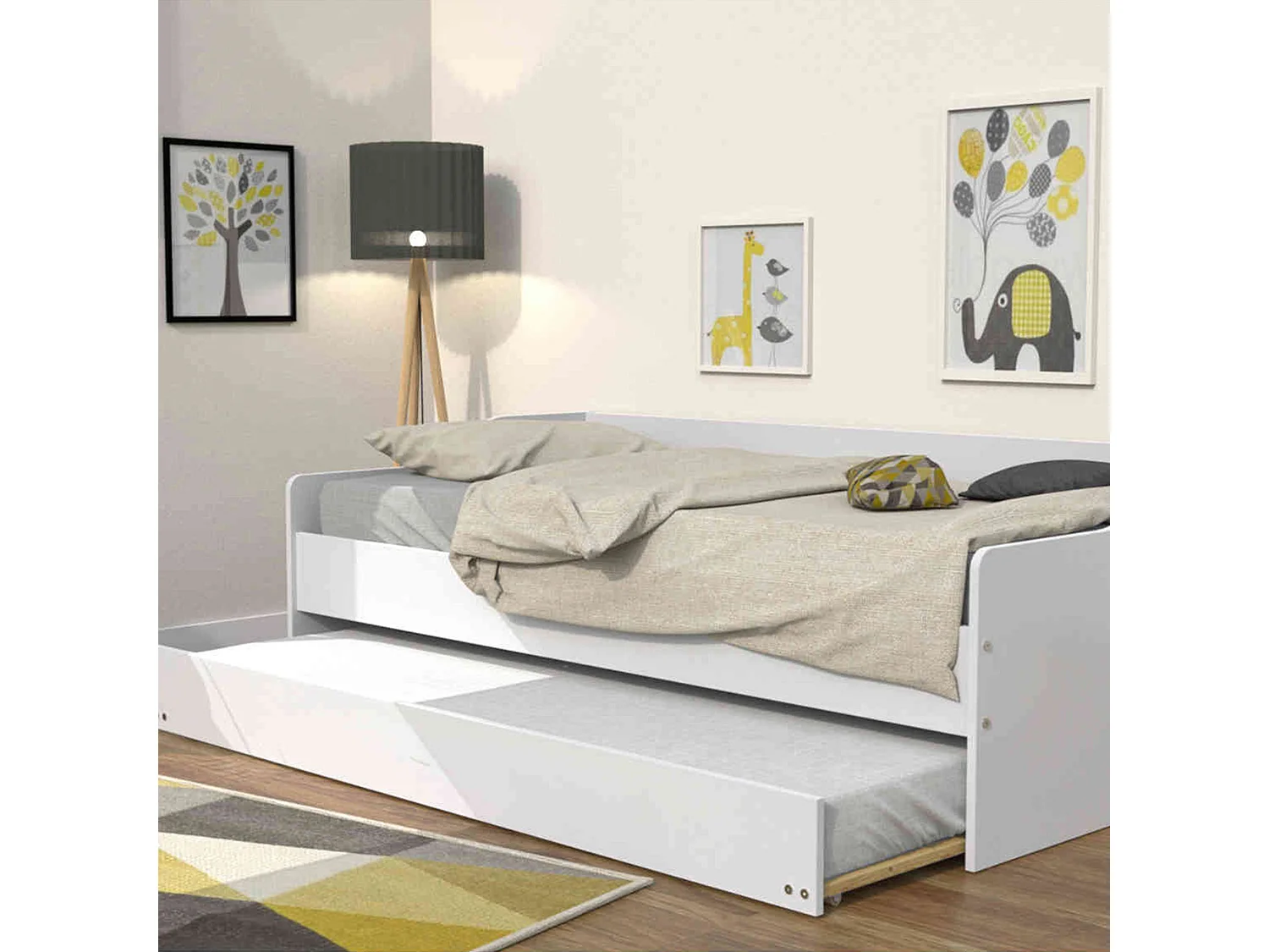 Lit gigogne en bois blanc 90x200 - LT14027