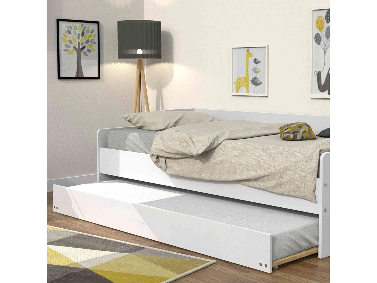 Lit gigogne en bois blanc 90x200 - LT14027