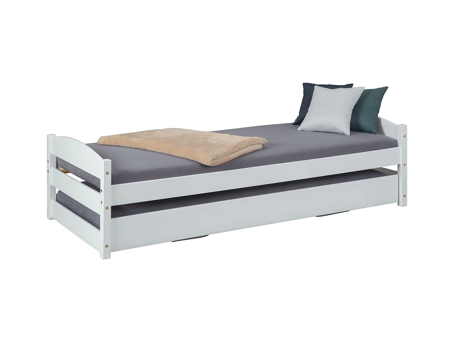 Lit gigogne relevable en bois massif blanc 90x200 - LT12009