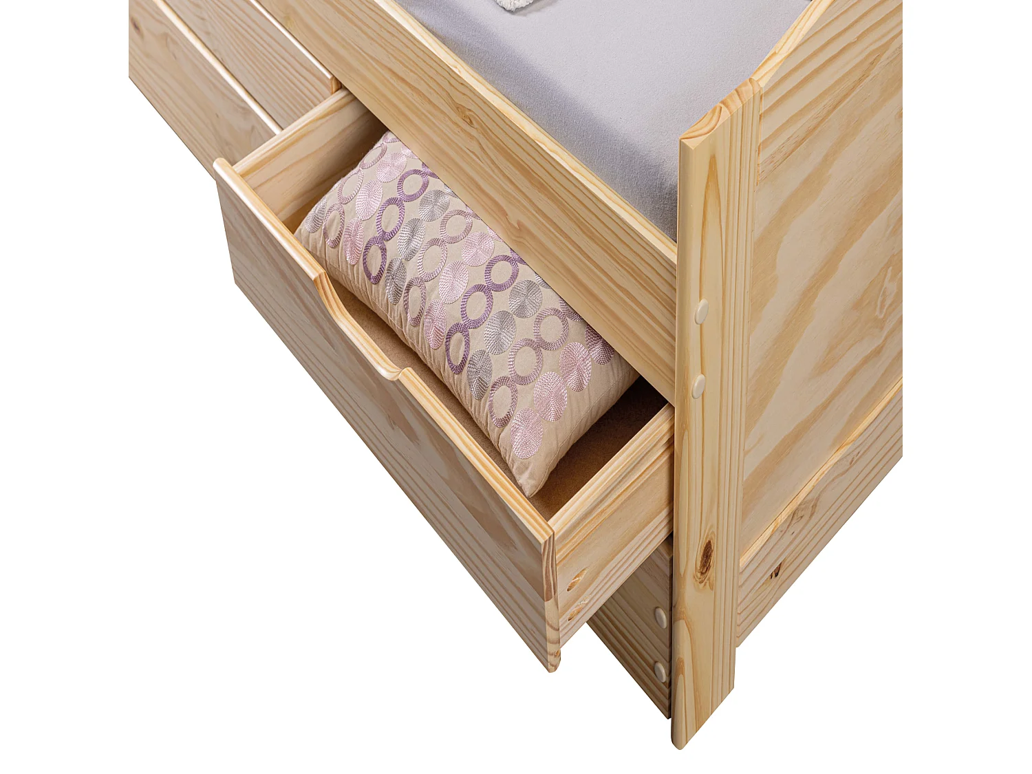 Lit gigogne 3 tiroirs en bois massif imitation chêne clair 90x200 - LT12006