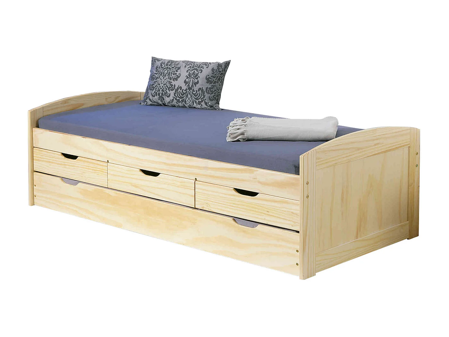 Lit gigogne 3 tiroirs en bois massif imitation chêne clair 90x200 - LT12006