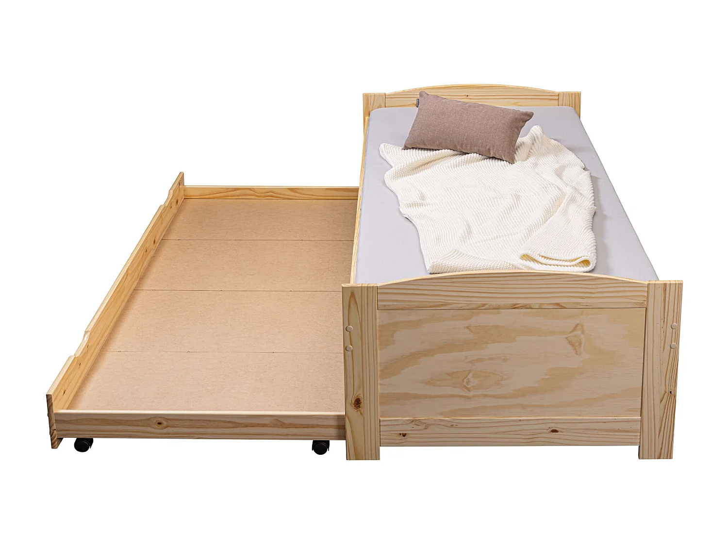 Lit gigogne 3 tiroirs en bois massif imitation chêne clair 90x200 - LT12006