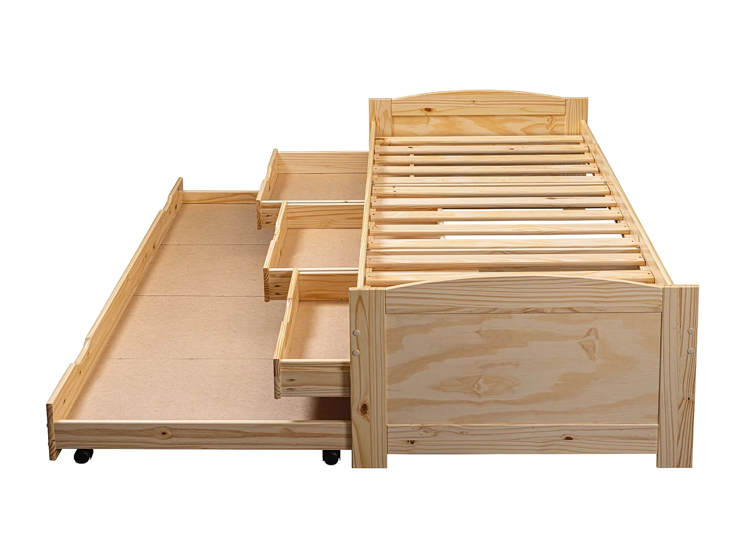 Lit gigogne 3 tiroirs en bois massif imitation chêne clair 90x200 - LT12006