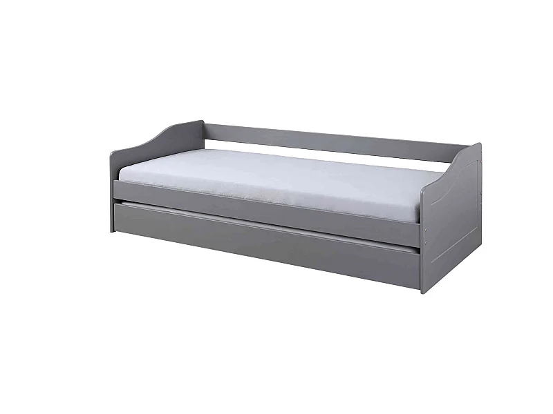Lit gigogne en bois massif gris 90x200 - LT12005