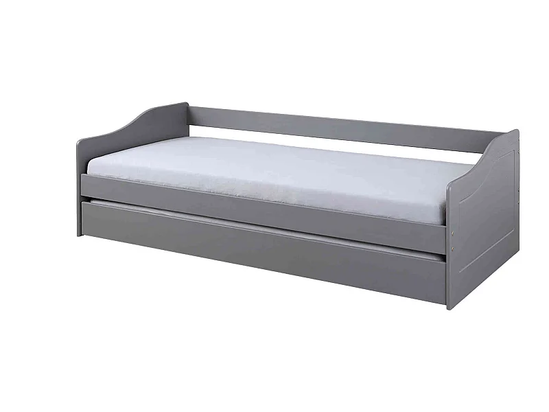 Lit gigogne en bois massif gris 90x200 - LT12005