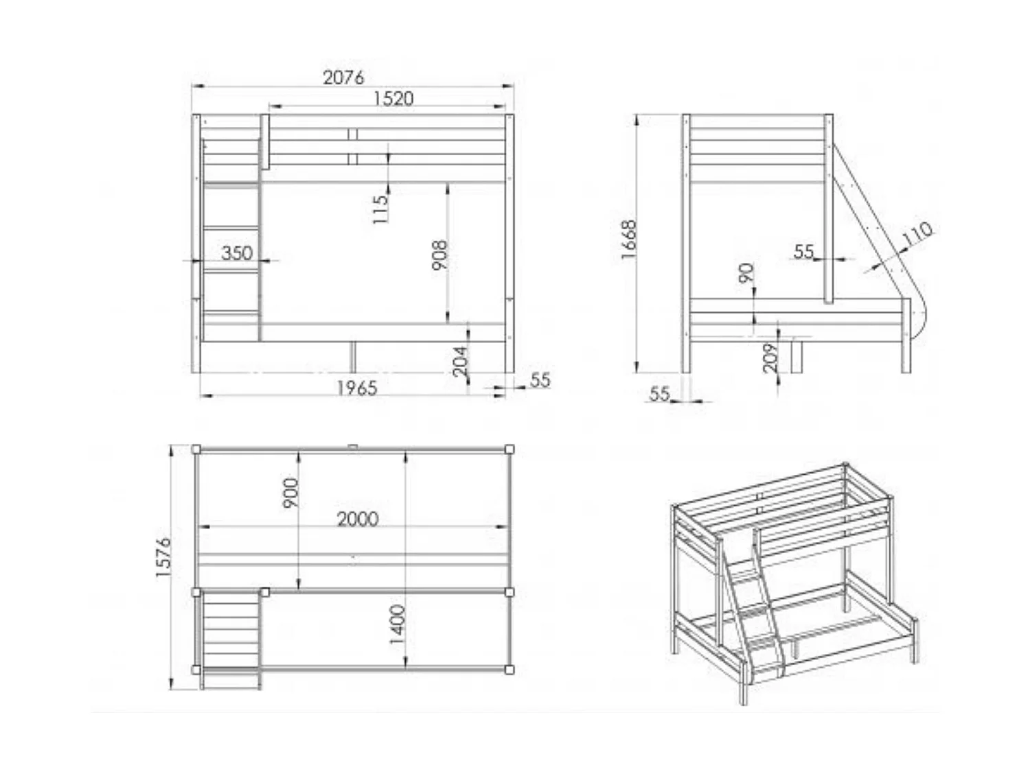 Lit superposé en pin massif naturel