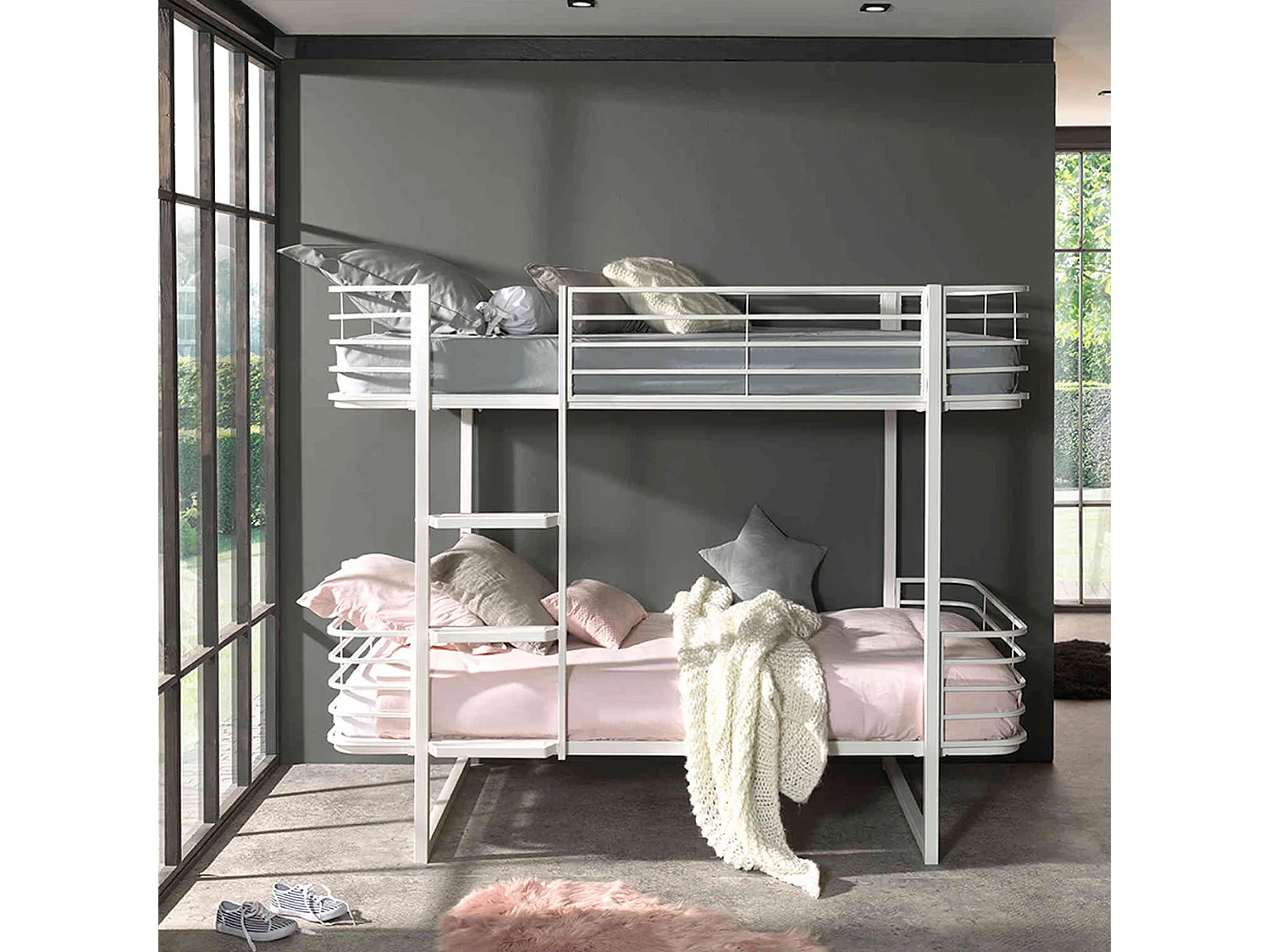 Lit superposé 90x200 en métal blanc