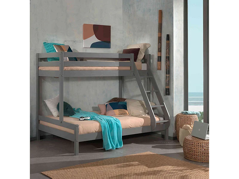 Lit superposé en pin massif gris