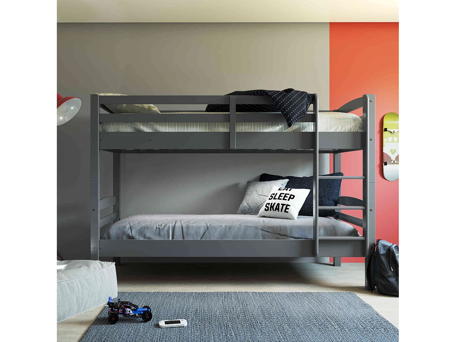 Lit superposé séparable en bois massif gris 90x200 - LT12085