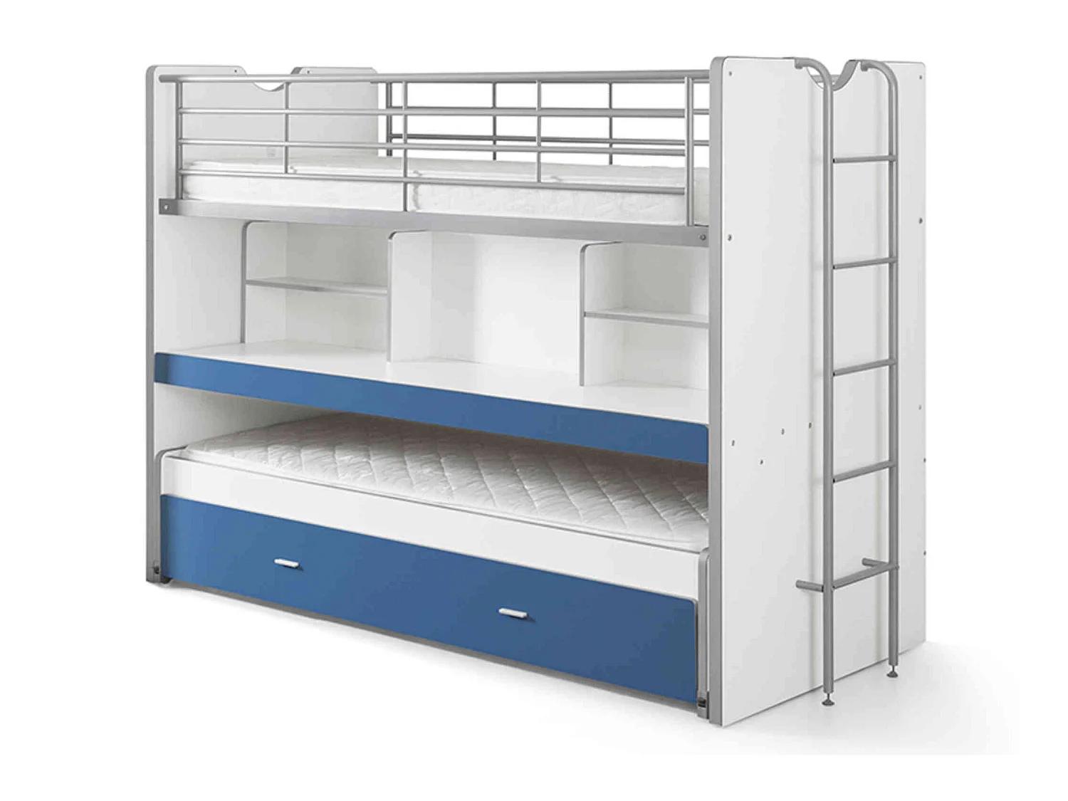 Lit superposé 3 couchages + bureau bleu 90x200