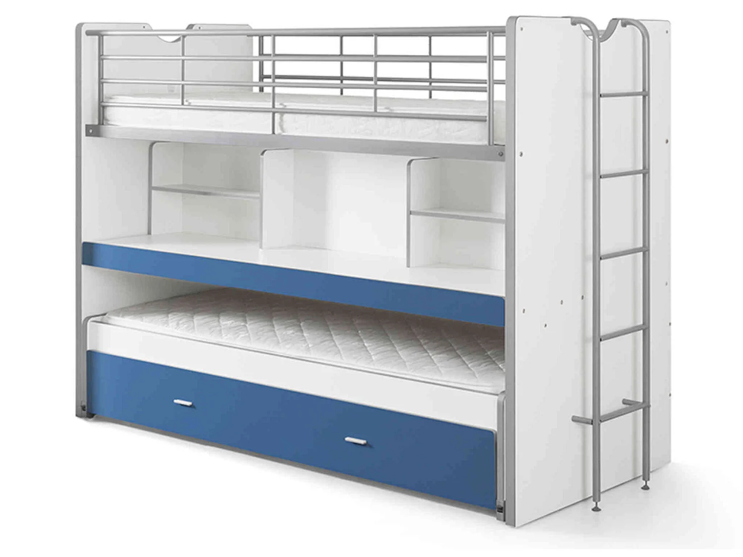 Lit superposé 3 couchages + bureau bleu 90x200