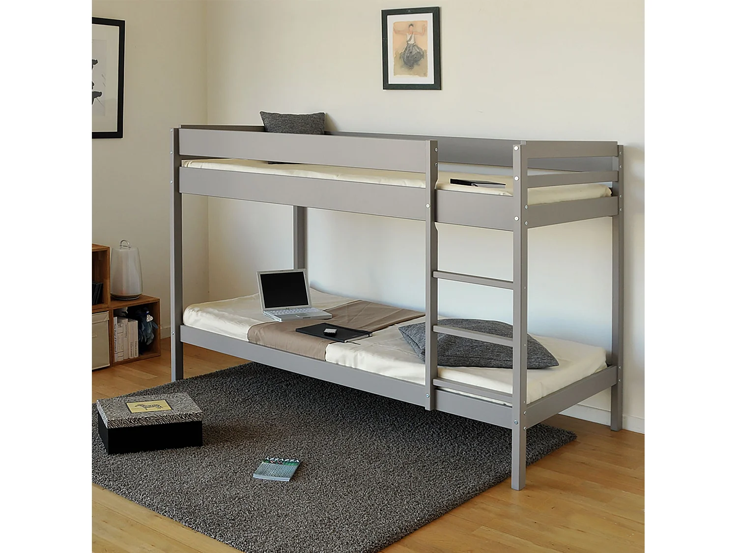 Lit superposé en bois 90x190 gris - LT14040