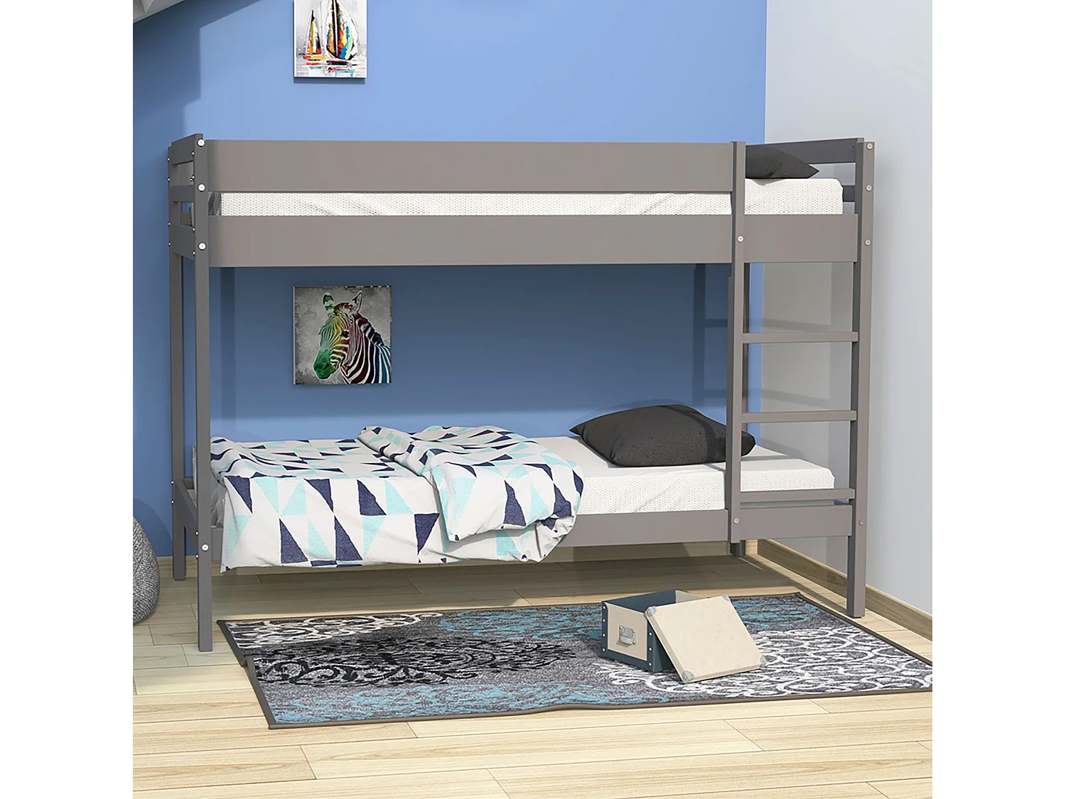 Lit superposé en bois 90x190 gris - LT14040