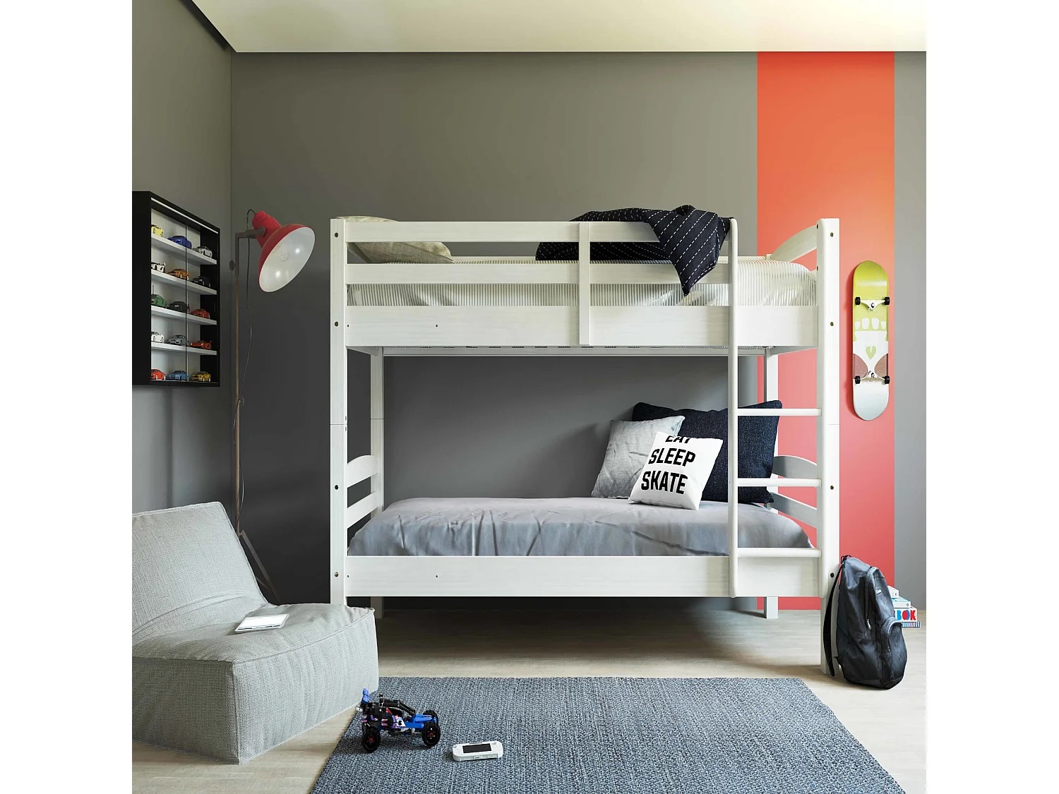 Lit superposé séparable en bois massif blanc laqué 90x200 - LT12018