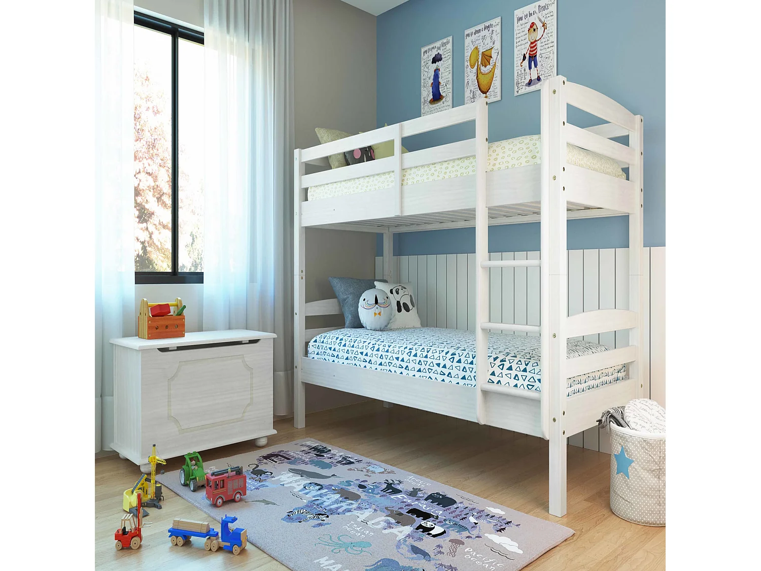 Lit superposé séparable en bois massif blanc laqué 90x200 - LT12018