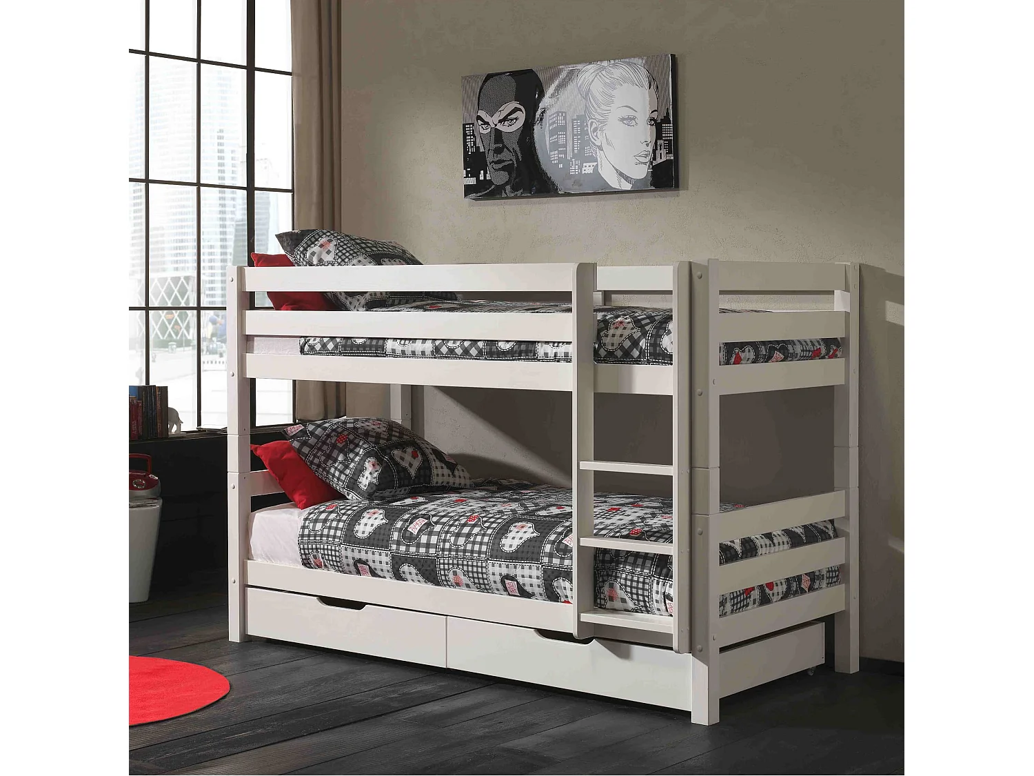 Lit superposé enfant en bois massif blanc 90x200 cm - LT2041