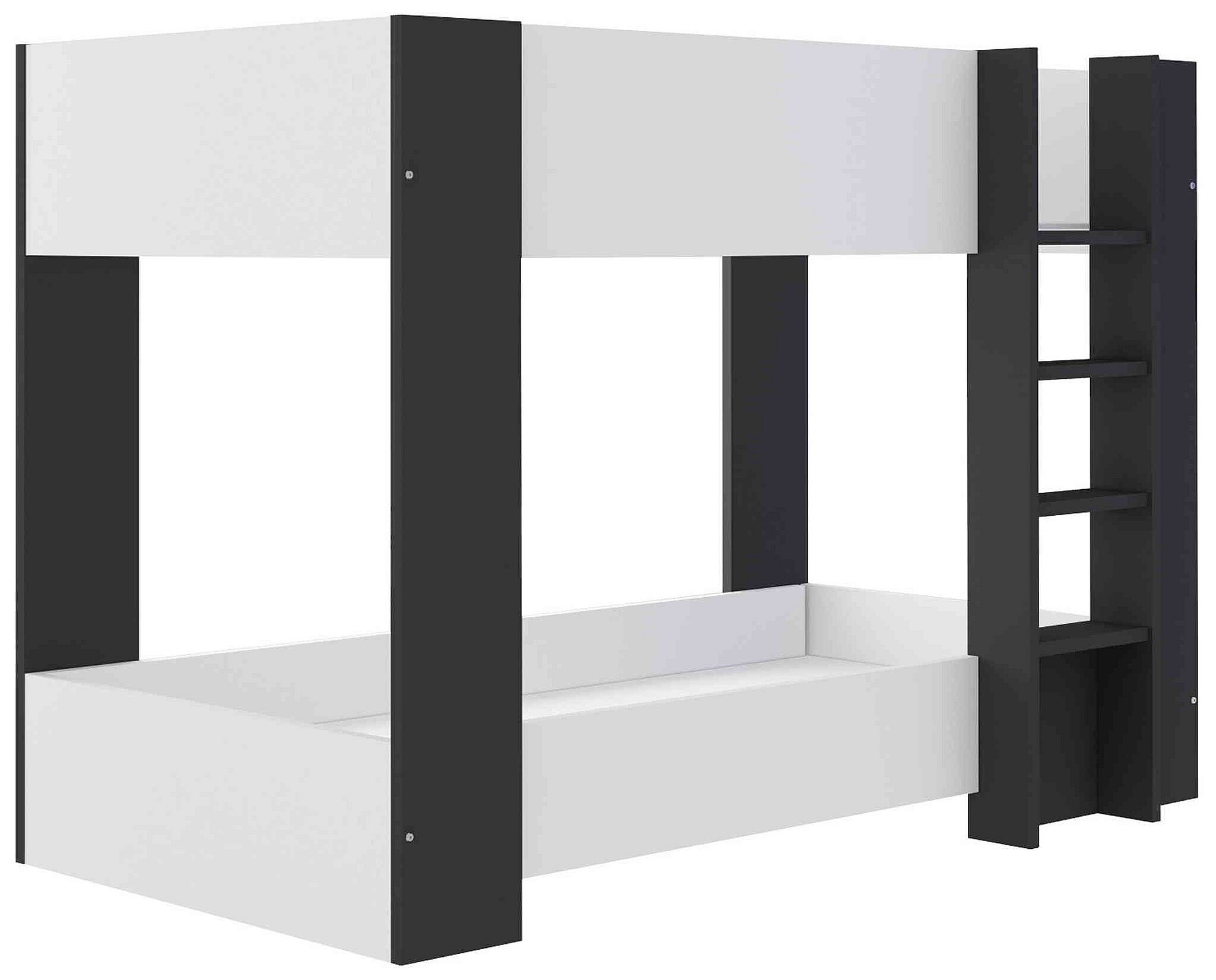 Lit Superposé Bois Enfant Lionel 90x190 Cm - Blanc, Avec Barre De Sécurité Latérale, Pour Chambre D'enfants Ou Adolescents