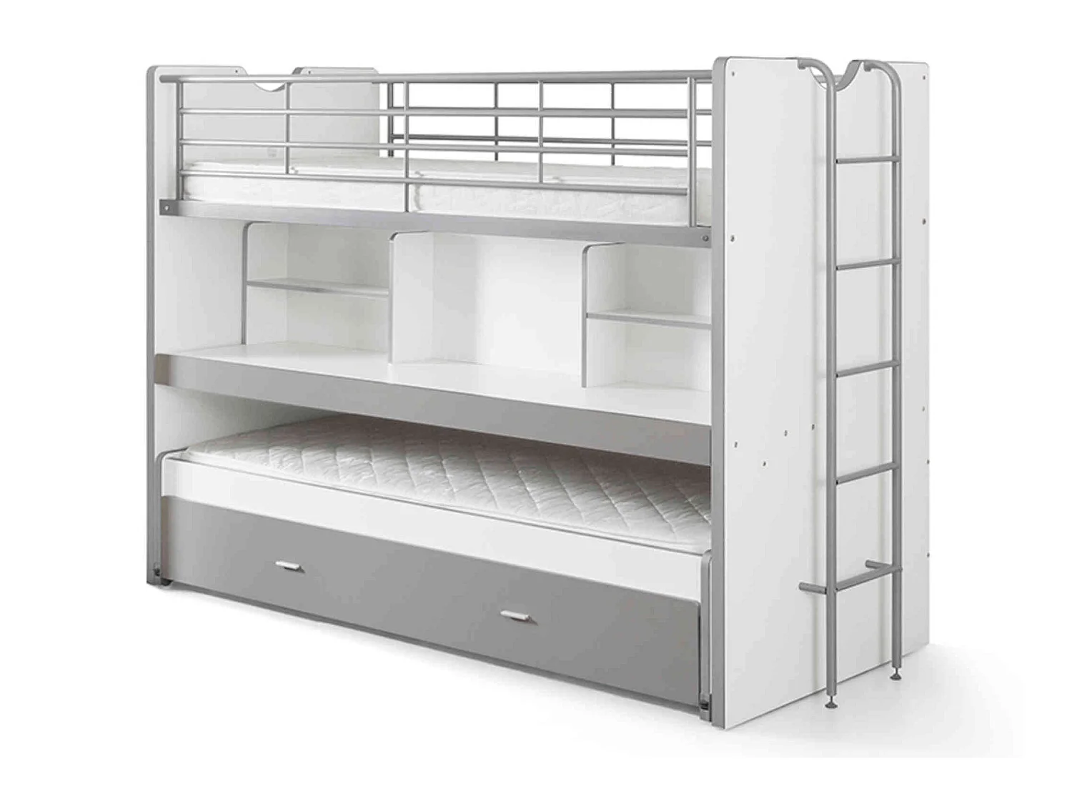 Lit superposé 3 couchages + bureau gris 90x200