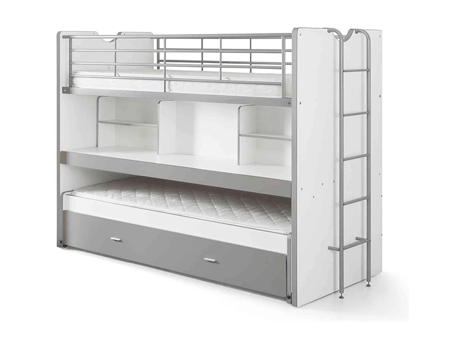 Lit superposé 3 couchages + bureau gris 90x200