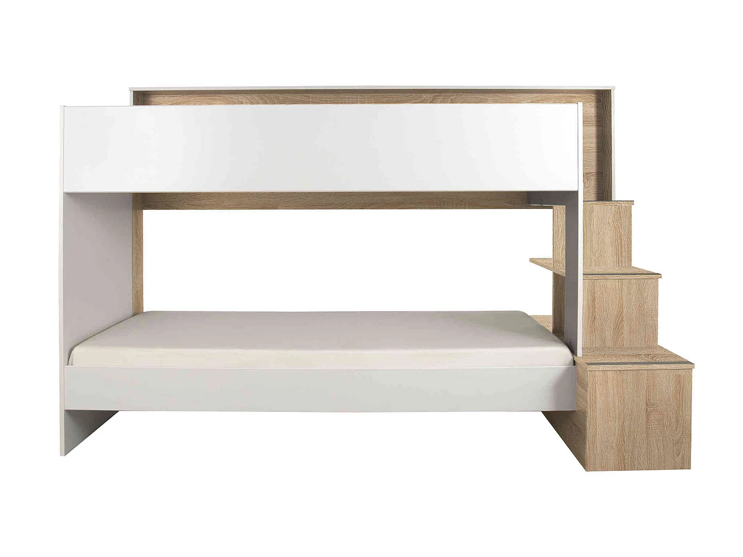 Lit superposé 90x200 en bois imitation chêne clair et blanc