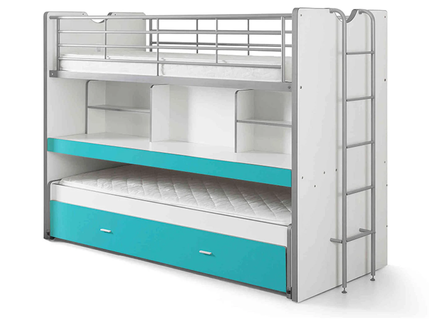 Lit superposé 3 couchages + bureau turquoise 90x200