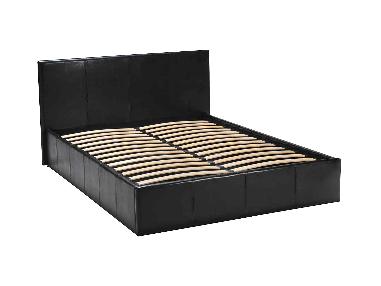 Lit coffre en métal avec revêtement simili cuir noir 160x200 - LT14020